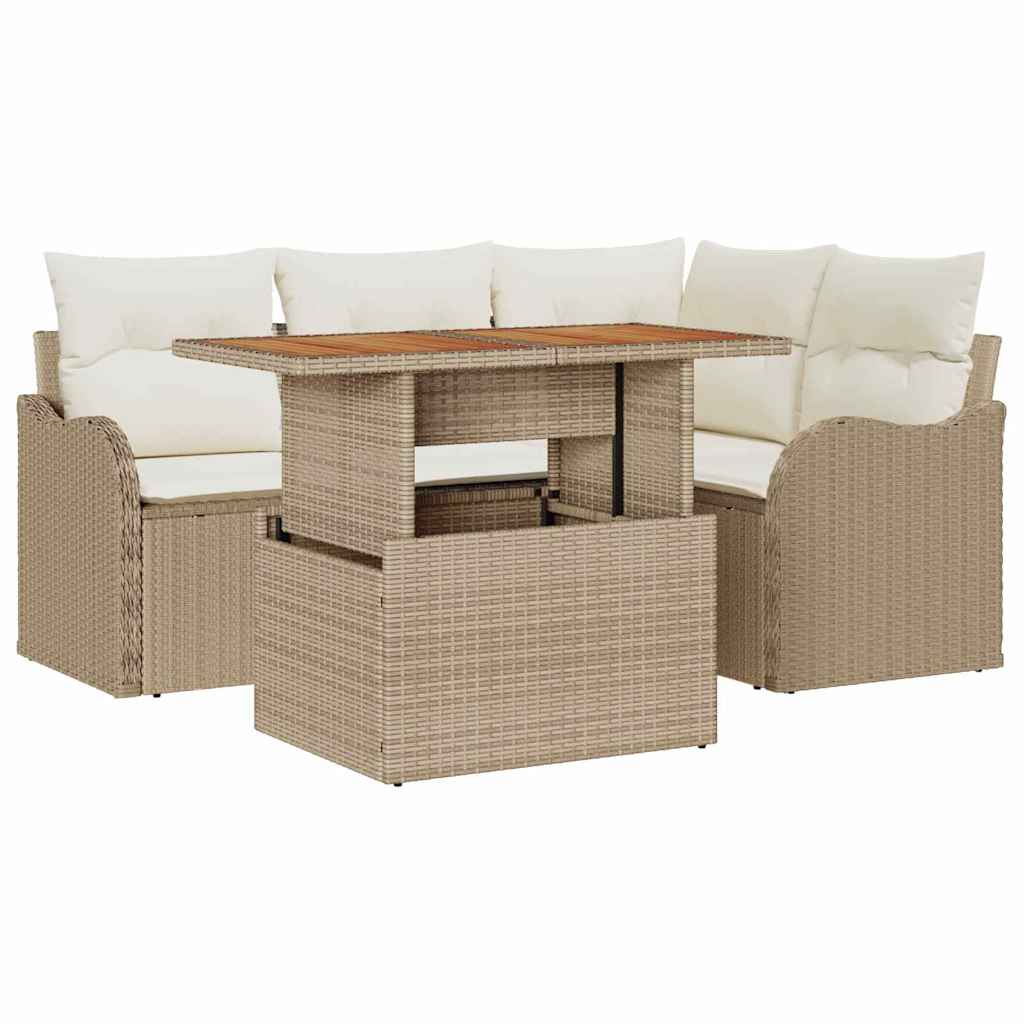Set Divano da Giardino 5 pz 4-Numero di posti Beige e Crema | homemem39