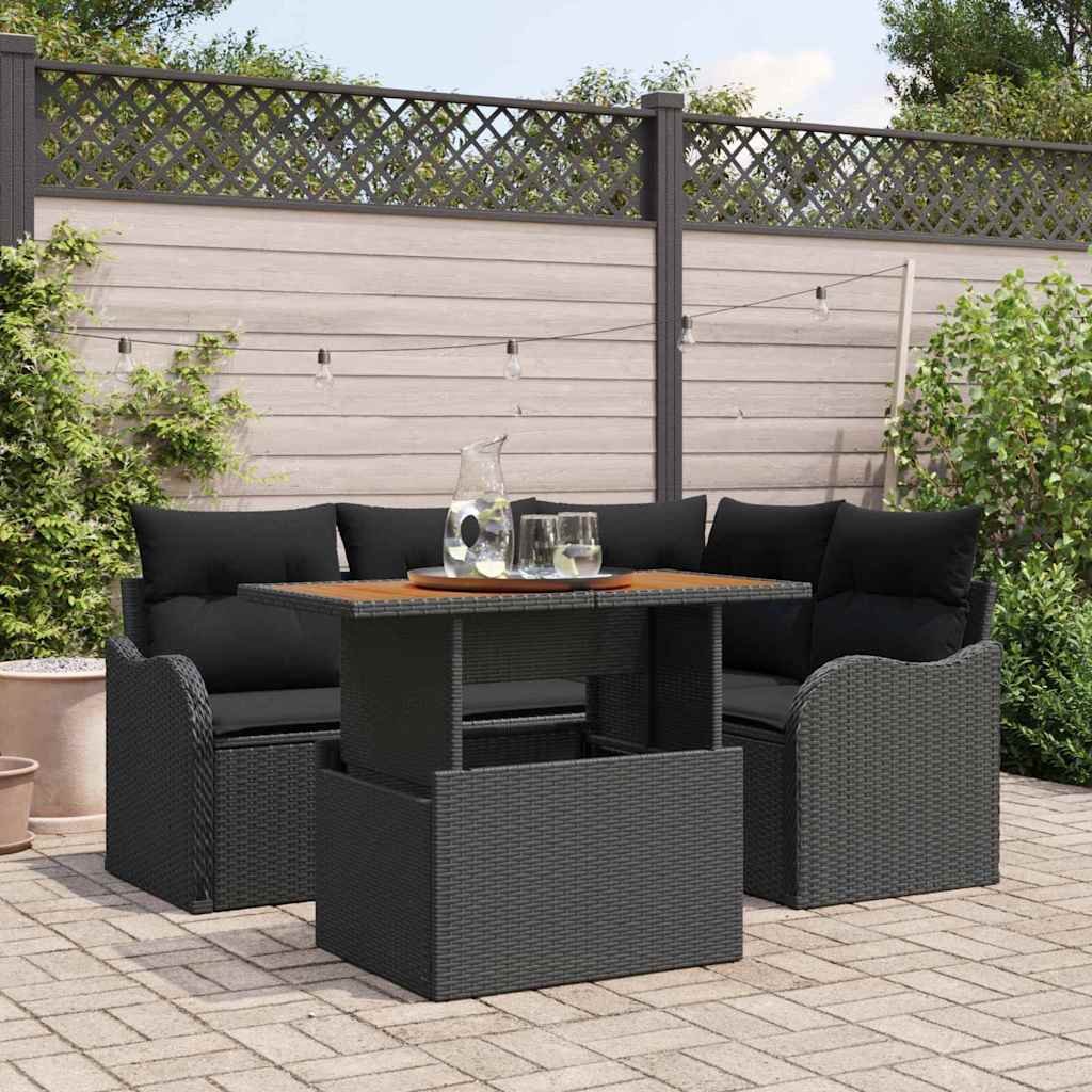 Set Divano da Giardino con cuscino 5 pcs Nero polyrattan | homemem39