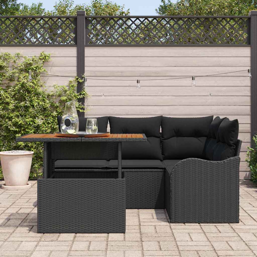 Set Divano da Giardino con cuscino 5 pcs Nero polyrattan | homemem39
