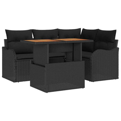 Set Divano da Giardino con cuscino 5 pcs Nero polyrattan | homemem39