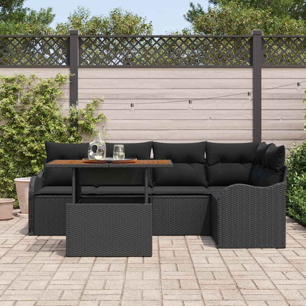 Set Divano da Giardino con cuscino 6 pcs Nero polyrattan | homemem39