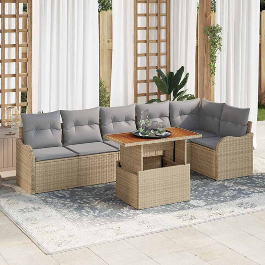 Set Divano da Giardino con cuscino 7 pcs beige e grigio chiaro