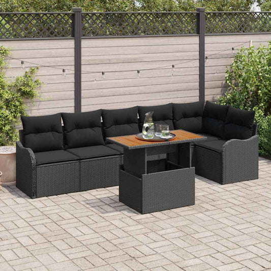 Set Divano da Giardino con cuscino 7 pcs Nero