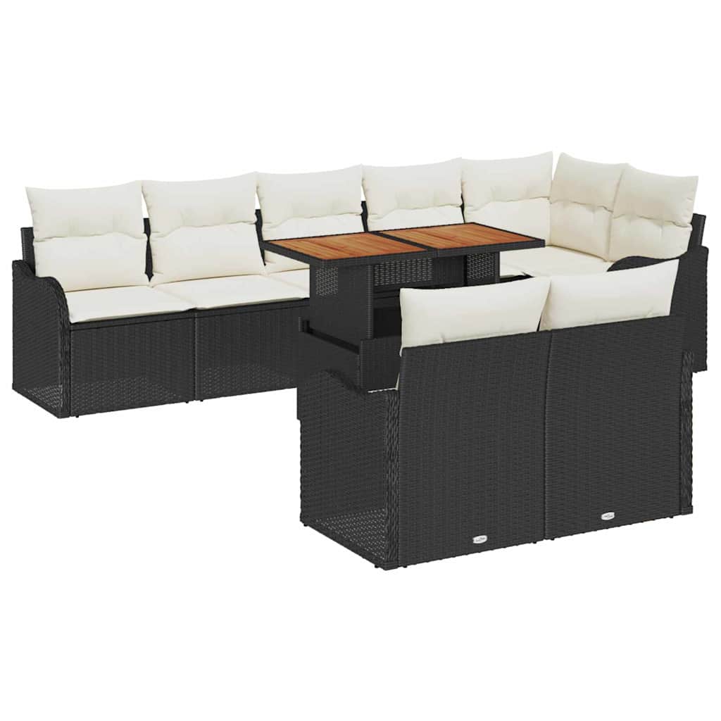 Set Divano da Giardino con cuscino 9 pcs Nero e crema | homemem39