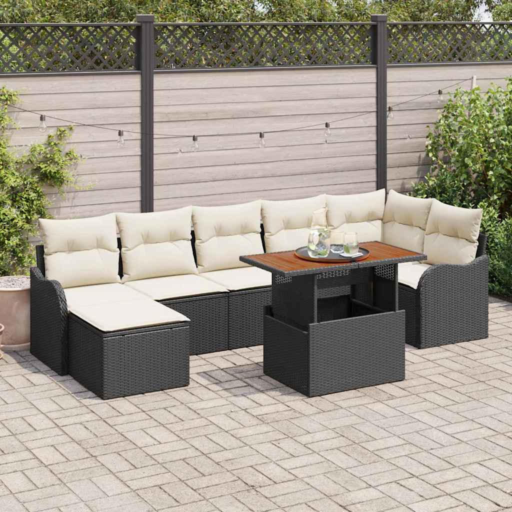 Set Divano da Giardino con cuscino 8 pcs Nero e crema | homemem39