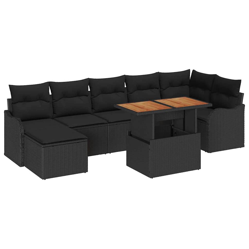 Set Divano da Giardino con cuscino con archiviazione 8 pcs Nero | homemem39