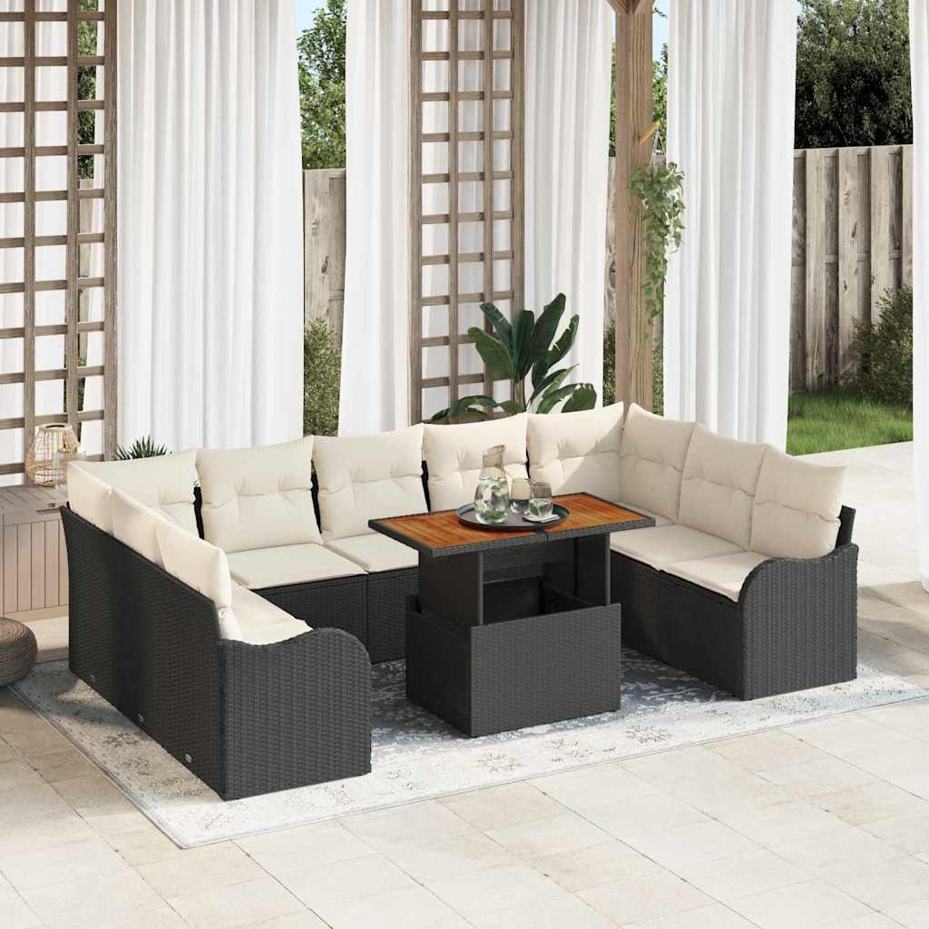 Set Divano da Giardino con cuscino 10 pcs Nero e crema | homemem39