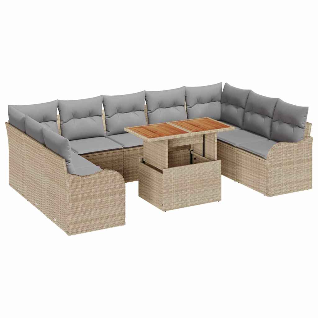 Set Divano da Giardino con cuscino 10 pcs beige e grigio chiaro | homemem39