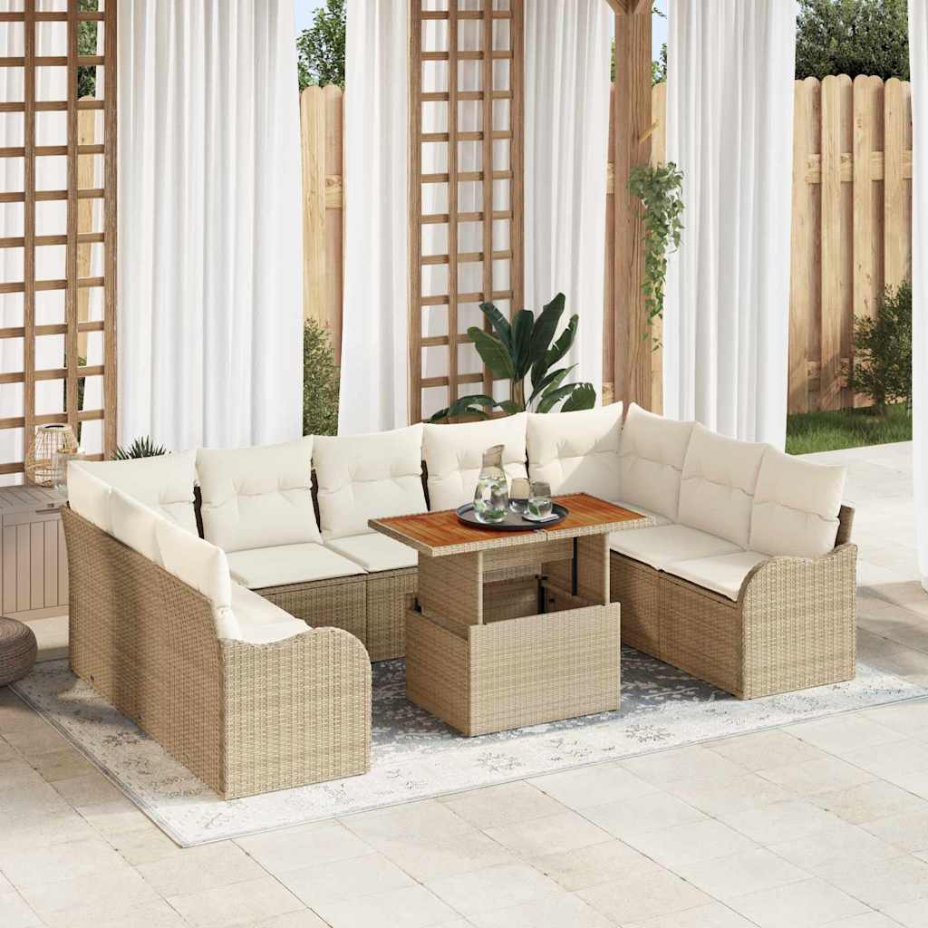 Set Divano da Giardino 10 pz 9-Numero di posti beige e panna