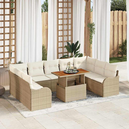 Set Divano da Giardino 10 pz 9-Numero di posti beige e panna