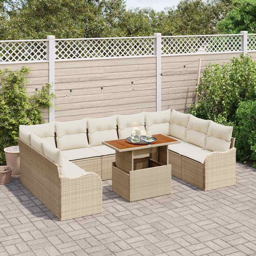 Set Divano da Giardino 10 pz 9-Numero di posti beige e panna