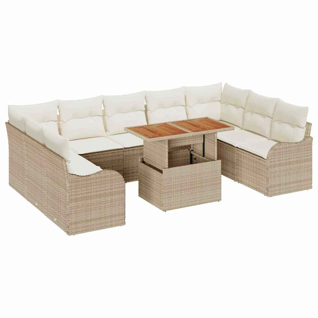 Set Divano da Giardino 10 pz 9-Numero di posti beige e panna