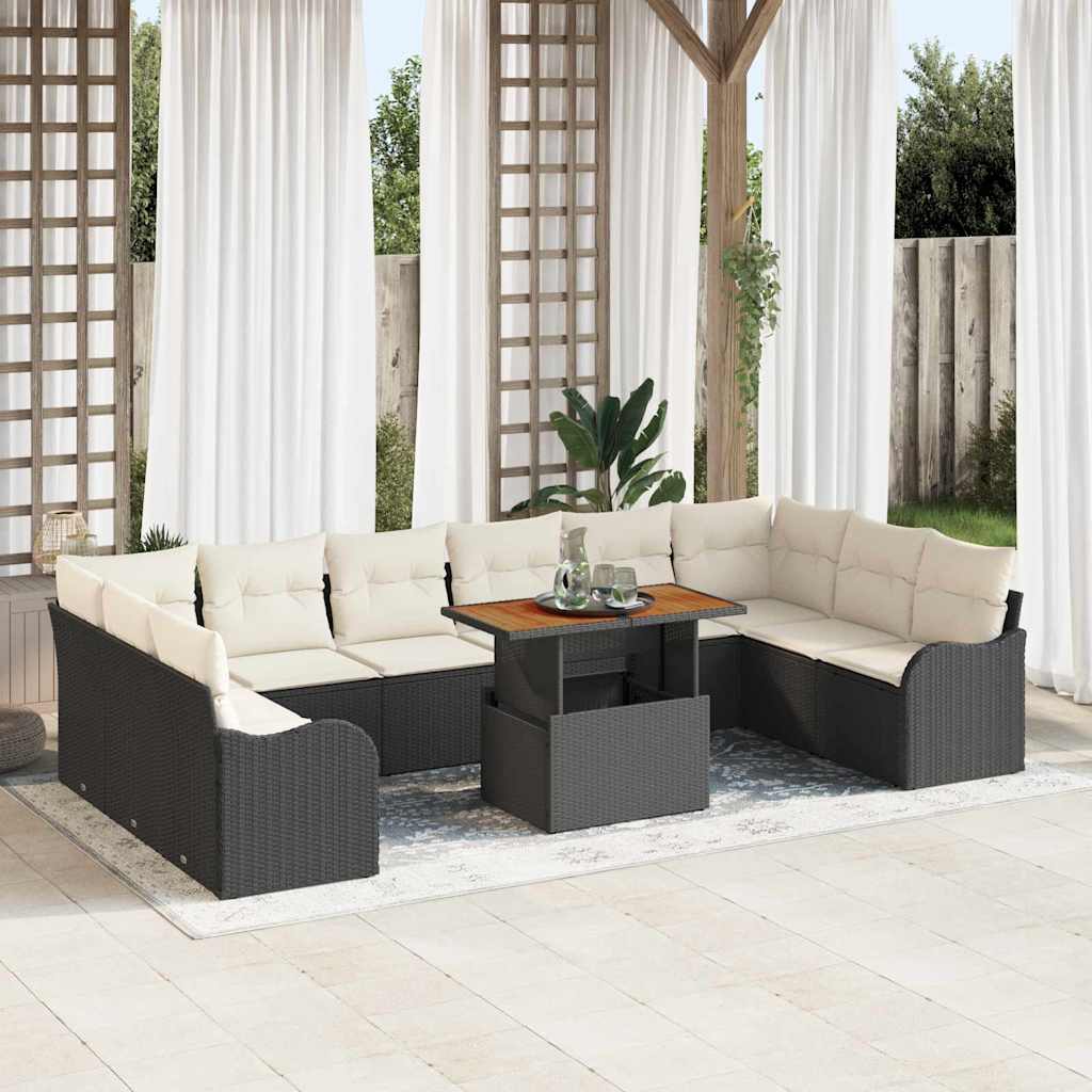 Set Divano da Giardino con cuscino 11 pcs Nero e crema | homemem39