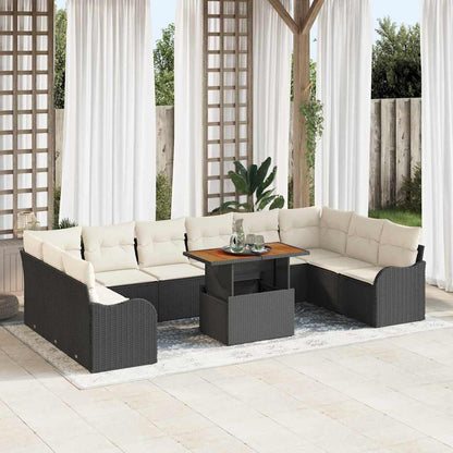 Set Divano da Giardino con cuscino 11 pcs Nero e crema | homemem39