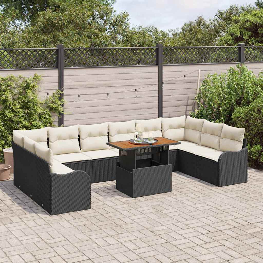 Set Divano da Giardino con cuscino 11 pcs Nero e crema | homemem39