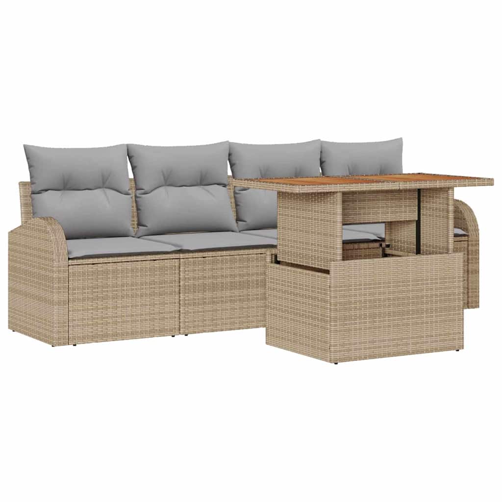 Set Divano da Giardino 5 pcs beige e grigio chiaro