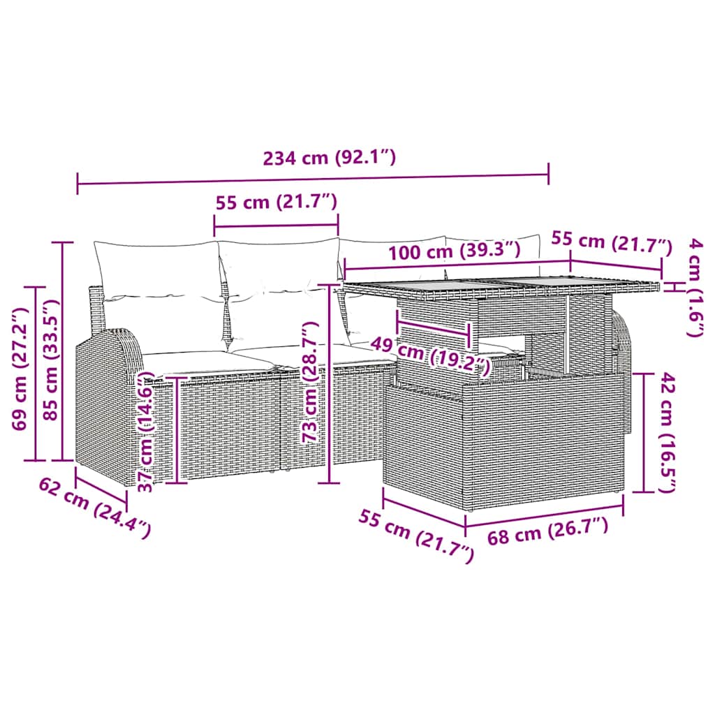 Set Divano da Giardino 5 pcs Nero | homemem39