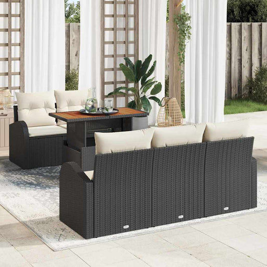 Set Divano da Giardino con cuscino 6 pcs Nero e crema