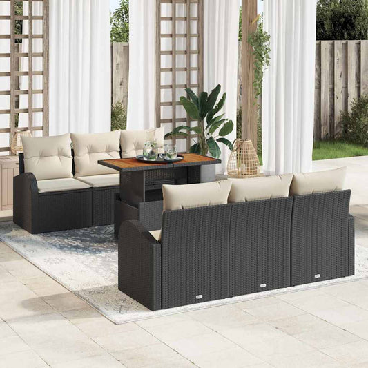 Set Divano da Giardino con cuscino 7 pcs Nero e crema