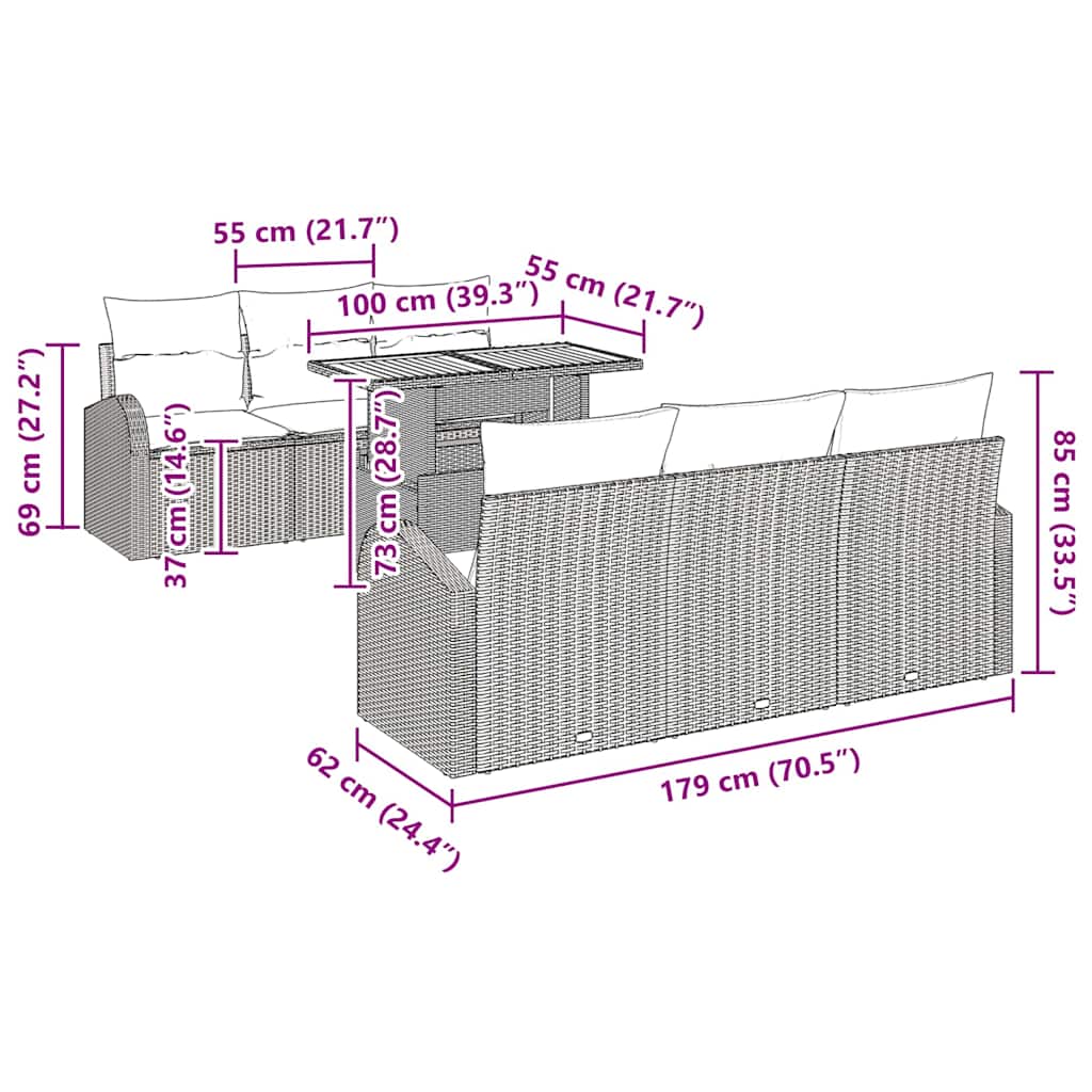 Set Divano da Giardino 7 pz Nero | homemem39