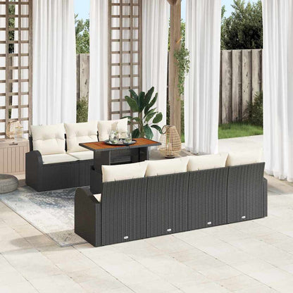 Set Divano da Giardino con cuscino 8 pcs Nero e crema