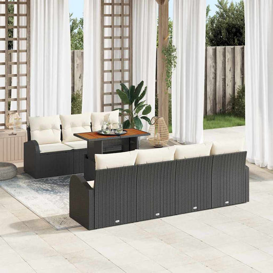 Set Divano da Giardino con cuscino 8 pcs Nero e crema