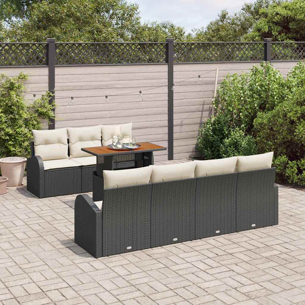 Set Divano da Giardino con cuscino 8 pcs Nero e crema