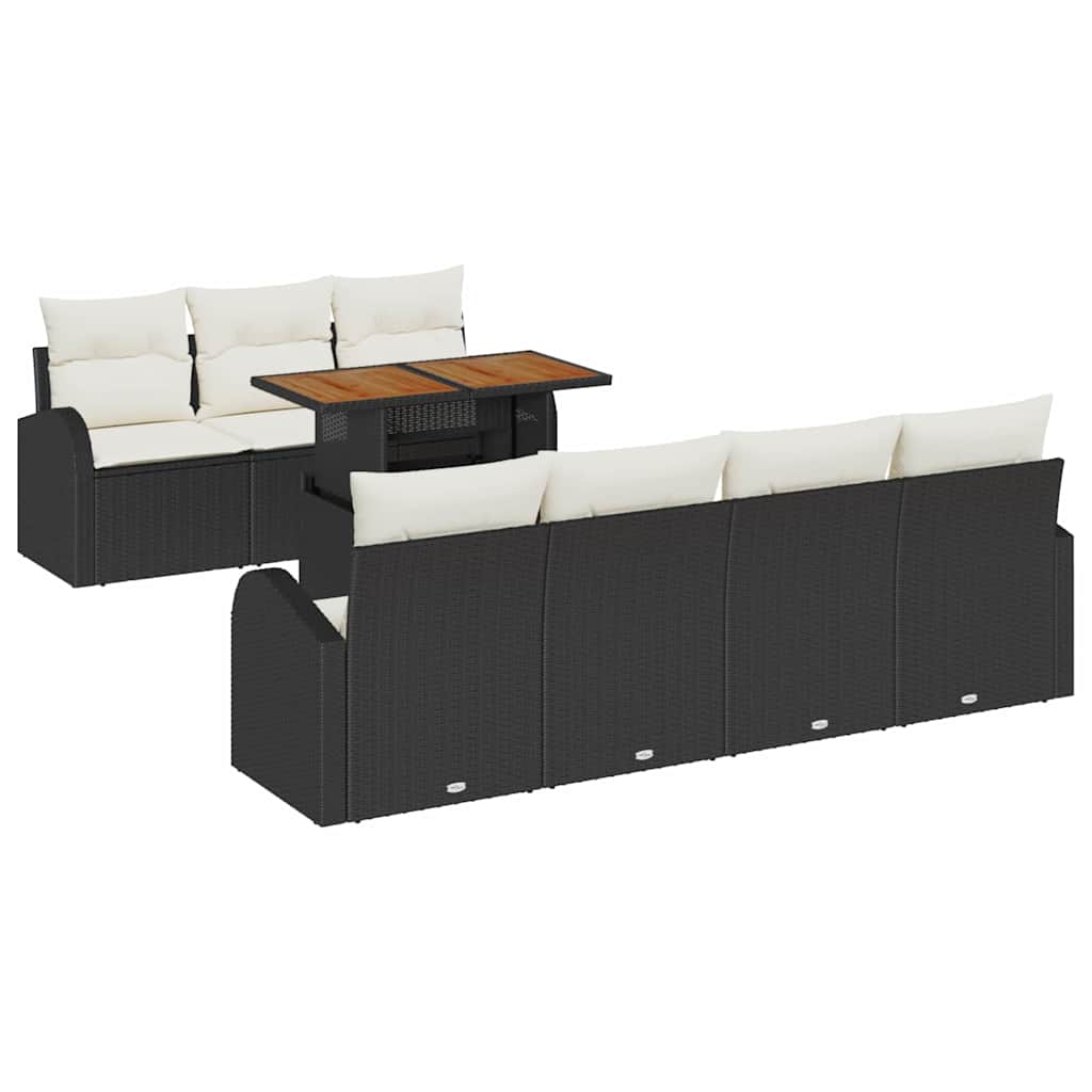 Set Divano da Giardino con cuscino 8 pcs Nero e crema