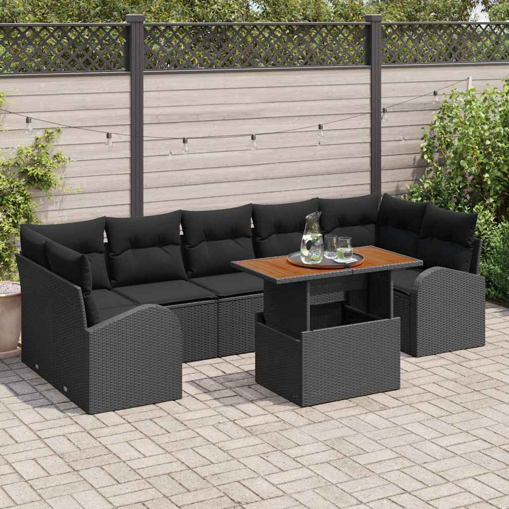 Set Divano da Giardino con cuscino 8 pcs Nero