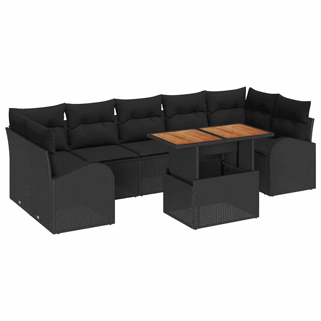 Set Divano da Giardino con cuscino 8 pcs Nero