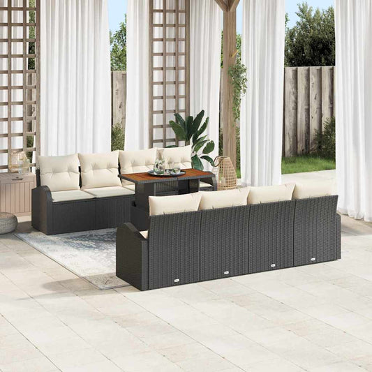 Set Divano da Giardino con cuscino 7 pcs Nero e crema