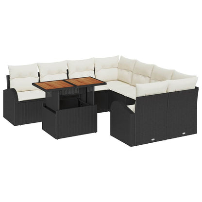 Set Divano da Giardino con cuscino 9 pcs Nero e crema