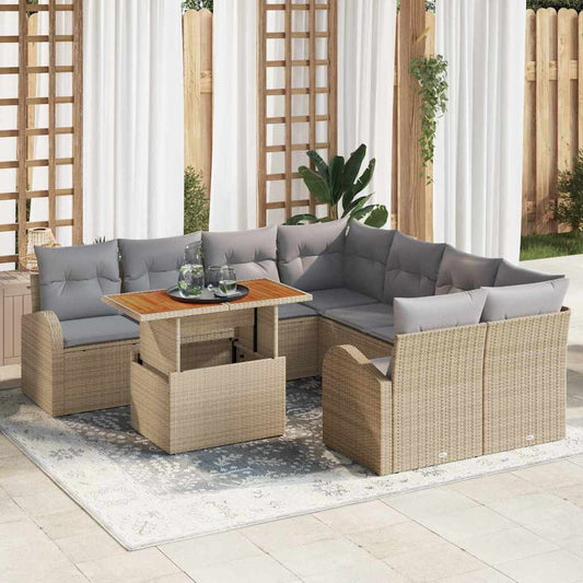 Set Divano da Giardino con cuscino 9 pcs beige e grigio chiaro