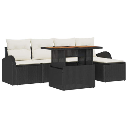 Set Divano da Giardino con cuscino 6 pcs Nero e crema