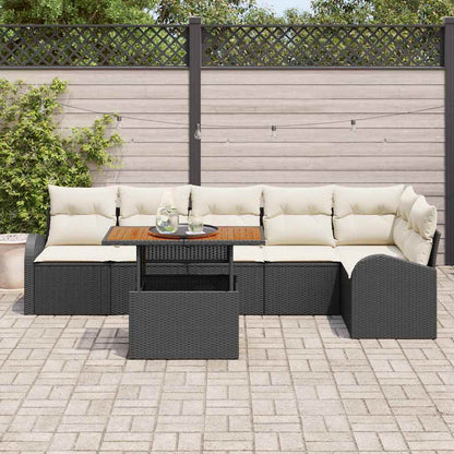 Set Divano da Giardino con cuscino 7 pcs Nero e Crema