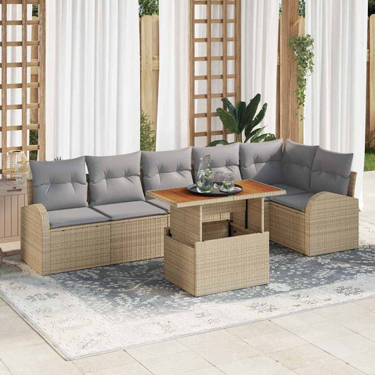 Set Divano da Giardino con cuscino 7 pcs beige e grigio chiaro