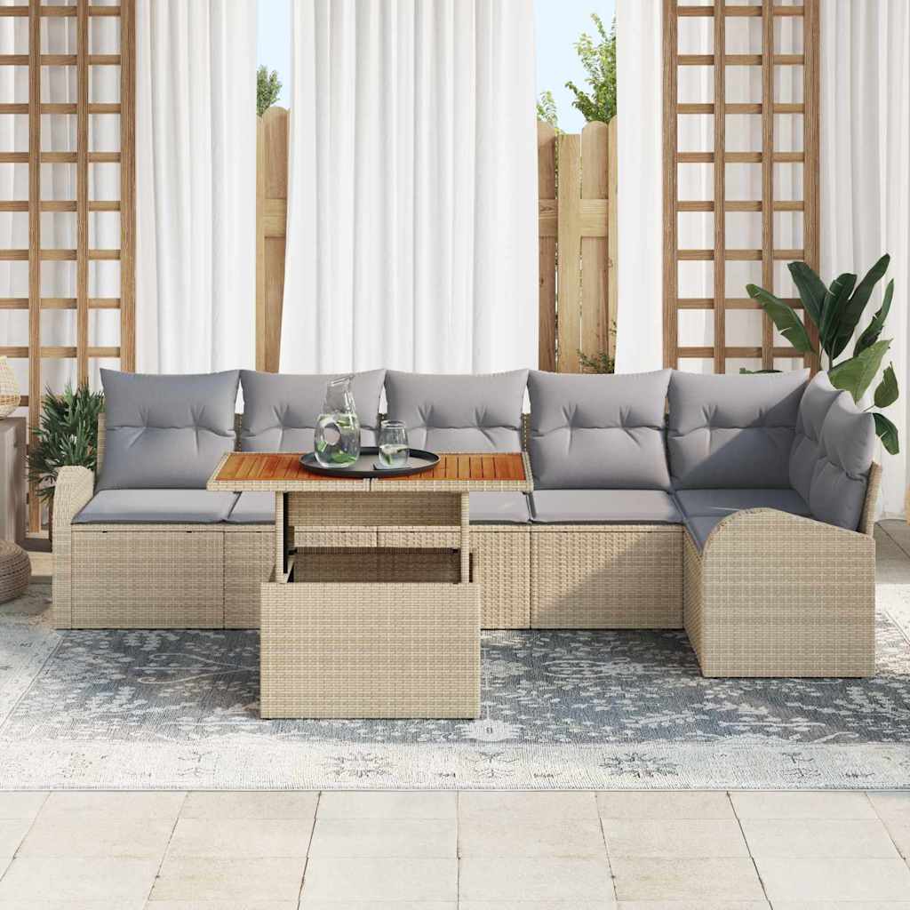 Set Divano da Giardino con cuscino 7 pcs beige e grigio chiaro