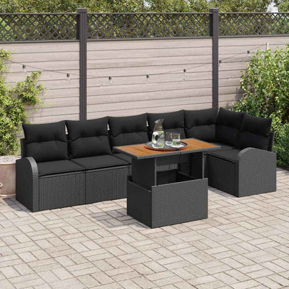 Set Divano da Giardino con cuscino 7 pcs Nero
