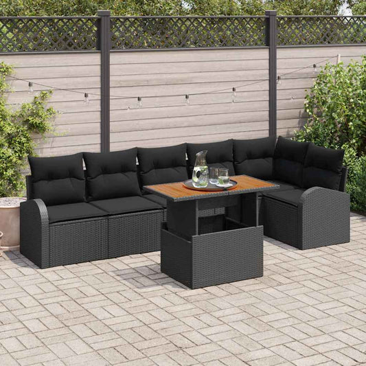 Set Divano da Giardino con cuscino 7 pcs Nero