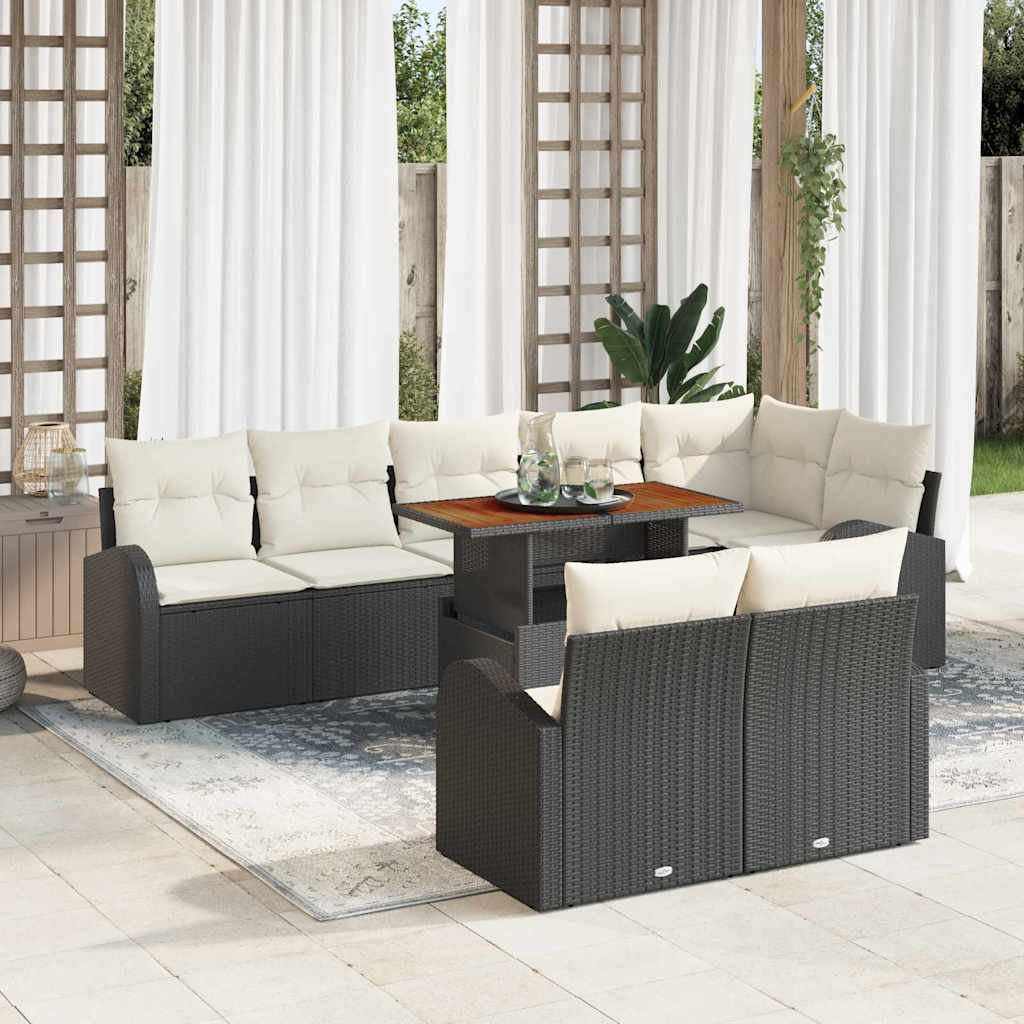 Set Divano da Giardino con cuscino 9 pcs Nero e crema