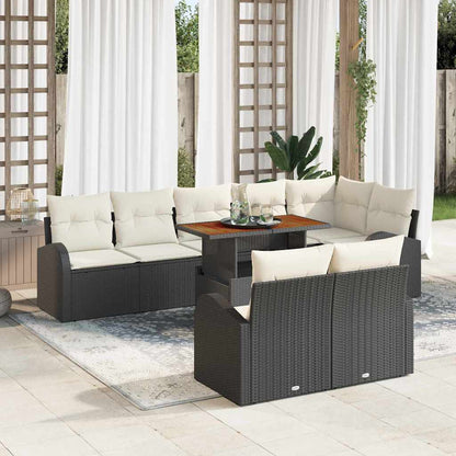 Set Divano da Giardino con cuscino 9 pcs Nero e crema