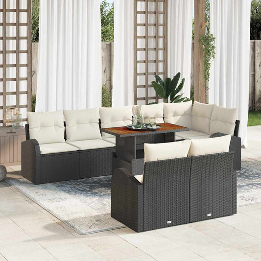 Set Divano da Giardino con cuscino 9 pcs Nero e crema