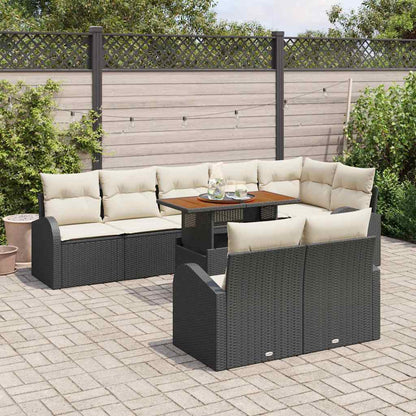 Set Divano da Giardino con cuscino 9 pcs Nero e crema