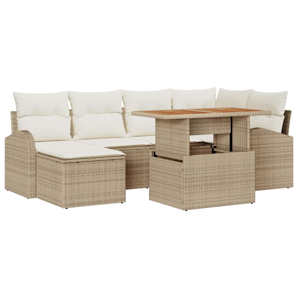 Set Divano da Giardino 7 pz beige e panna | homemem39