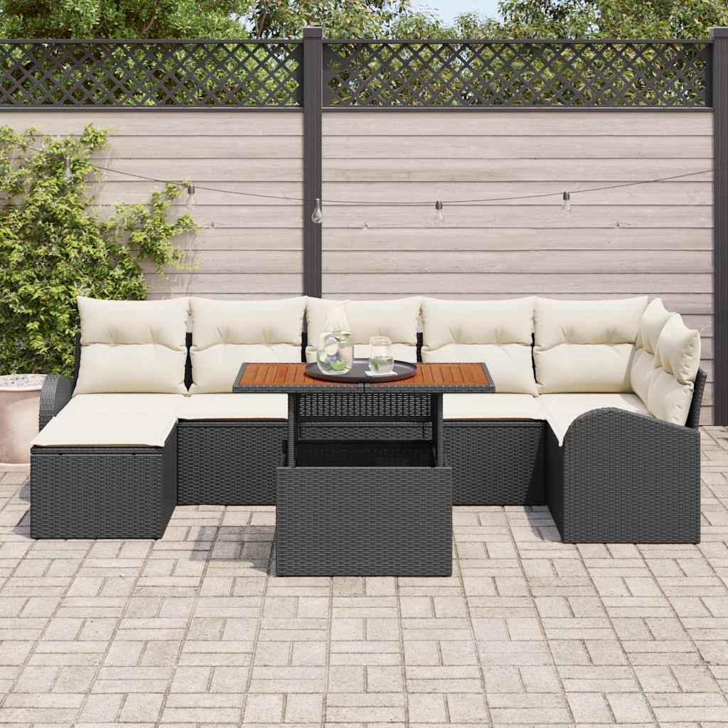 Set Divano da Giardino con cuscino 8 pcs Nero e crema