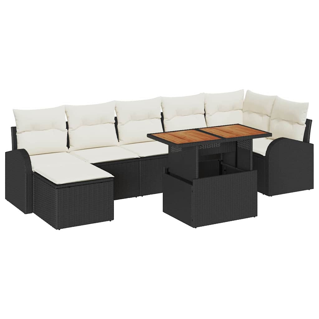 Set Divano da Giardino con cuscino 8 pcs Nero e crema