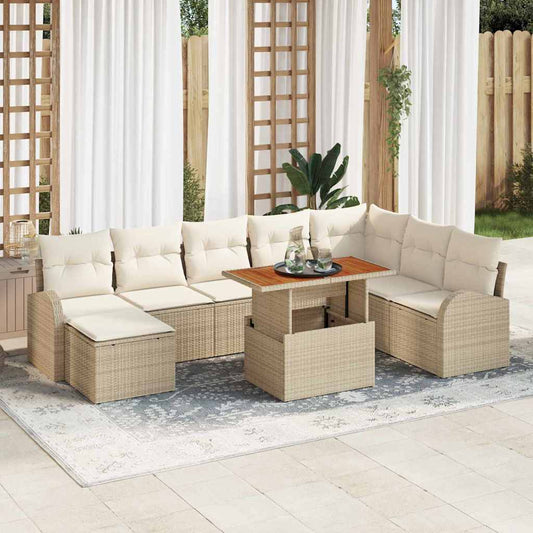 Set Divano da Giardino con cuscino 9 pcs beige e panna