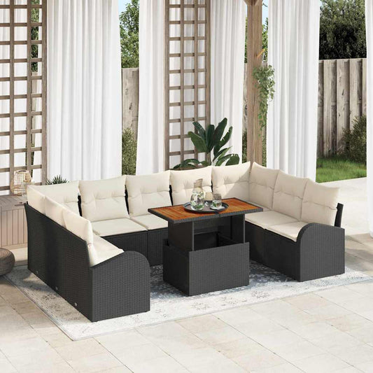 Set Divano da Giardino con cuscino 10 pcs Nero e crema