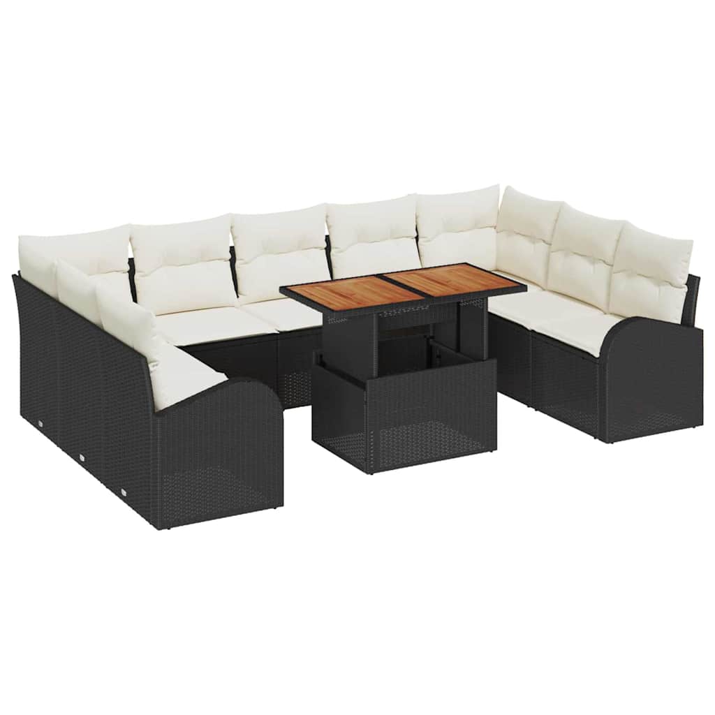 Set Divano da Giardino con cuscino 10 pcs Nero e crema