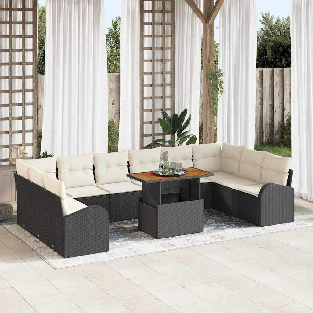 Set Divano da Giardino con cuscino 11 pcs Nero e crema